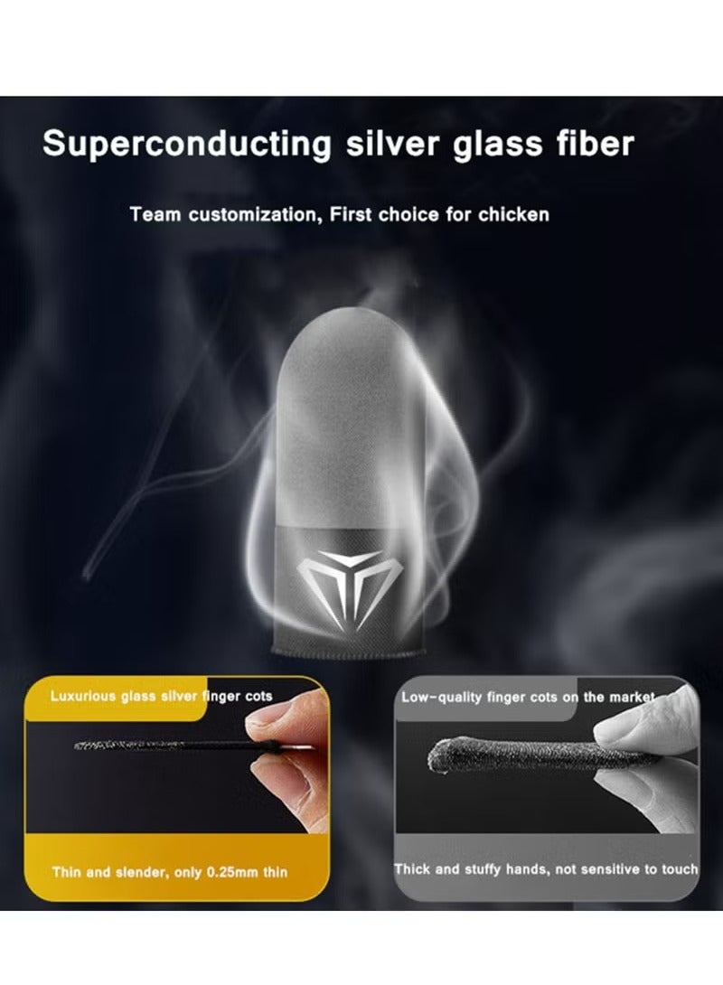4pcs Gaming Finger gloves,Paired With A Metal Storage Box,Silver Fiber Material,Just Right Pressure/Breathable/Sweatproof（Silver black） - Image 3
