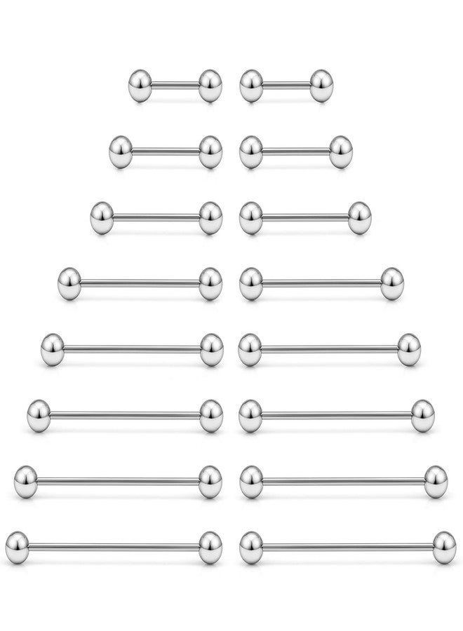 Ftovosyo 16PCS Mix Sizes Industrial Barbell Cartilage Earring Tongue Helix Barbell Surgical Steel Body Piercing Jewelry Retainer for Women Men Straight Bar Length 12-40mm, 12mm, 14mm, 16mm - Image 1