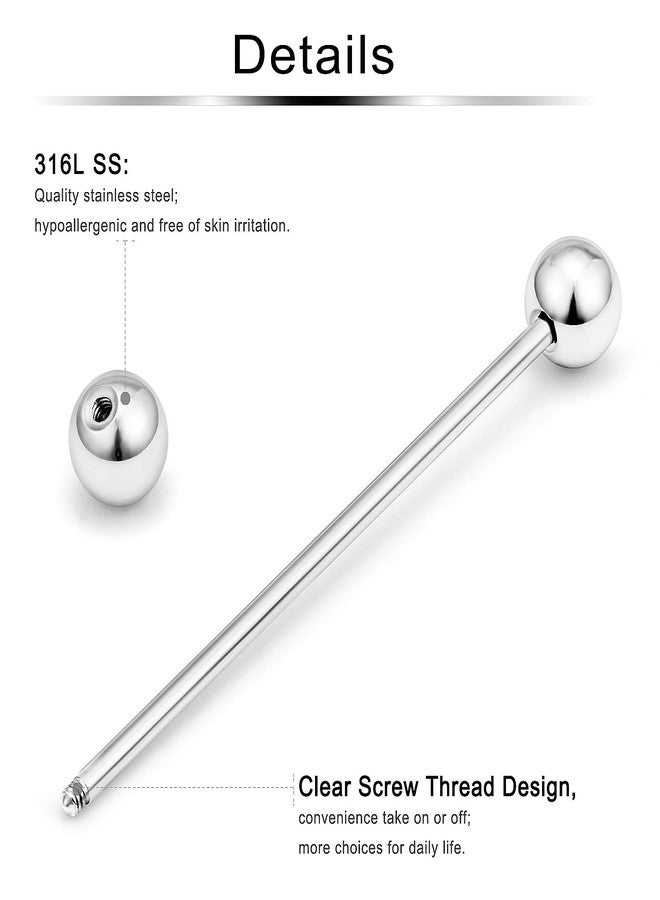 Ftovosyo 16PCS Mix Sizes Industrial Barbell Cartilage Earring Tongue Helix Barbell Surgical Steel Body Piercing Jewelry Retainer for Women Men Straight Bar Length 12-40mm, 12mm, 14mm, 16mm - Image 2