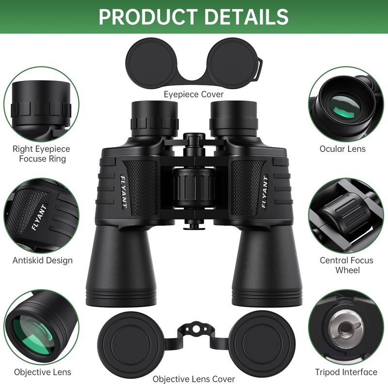 Flyant 20x50 High Powered Binoculars for Adults, Waterproof Compact Binoculars with Low Light Vision for Bird Watching Hunting Football Games Travel Stargazing Cruise with Carrying Bag - Image 2