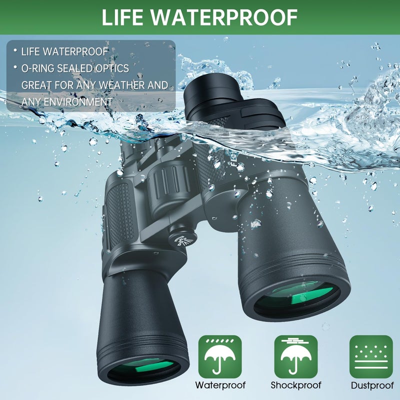 Flyant 20x50 High Powered Binoculars for Adults, Waterproof Compact Binoculars with Low Light Vision for Bird Watching Hunting Football Games Travel Stargazing Cruise with Carrying Bag - Image 3