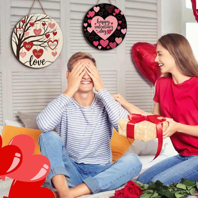 Memorywuu 3 Pcs Valentines Day Decorations Door Sign Love Heart Welcome Wooden Hanging Sign Happy Valentine's Day Wood Wreath with Rope for Front Door Outdoor Farmhouse Porch Party Decor - Image 3