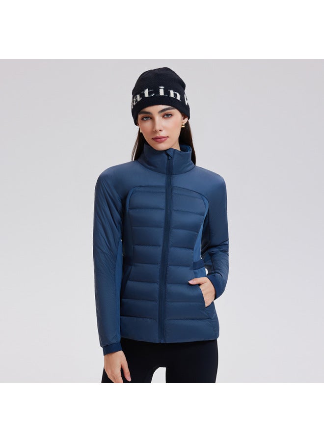 Sports Down Jacket For Women, Slim Fit, Stand Collar, Three-proof, Autumn And Winter Warm, Mid-length Fitness Down Jacket
