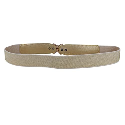 REDHORNS Elastic Fabric Waist Belt for Women Dresses Leaf Design Stretchy Slim Ladies Belt for Saree Girls Jeans - Free Size (LD22S_Gold) - Image 5
