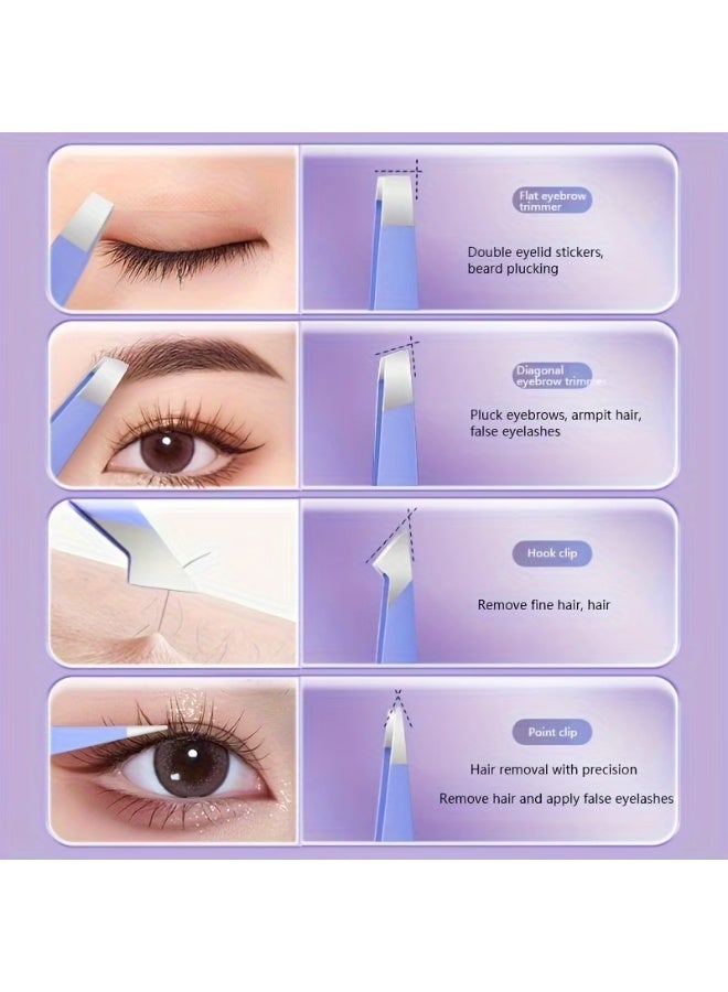 aeen Purple Stainless Steel Eyebrow Tweezers with Storage Bag – Precision Slanted Tip Hair Removal Tool | Professional Eyebrow Shaping & Grooming for Men & Women - Image 2