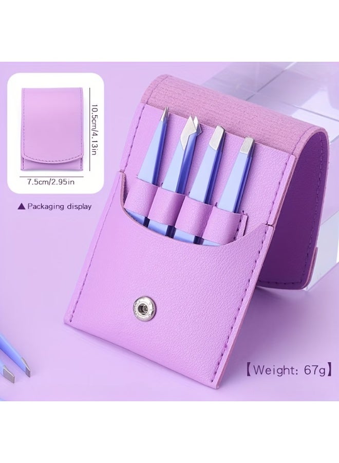 aeen Purple Stainless Steel Eyebrow Tweezers with Storage Bag – Precision Slanted Tip Hair Removal Tool | Professional Eyebrow Shaping & Grooming for Men & Women - Image 1