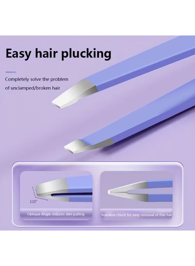 aeen Purple Stainless Steel Eyebrow Tweezers with Storage Bag – Precision Slanted Tip Hair Removal Tool | Professional Eyebrow Shaping & Grooming for Men & Women - Image 3
