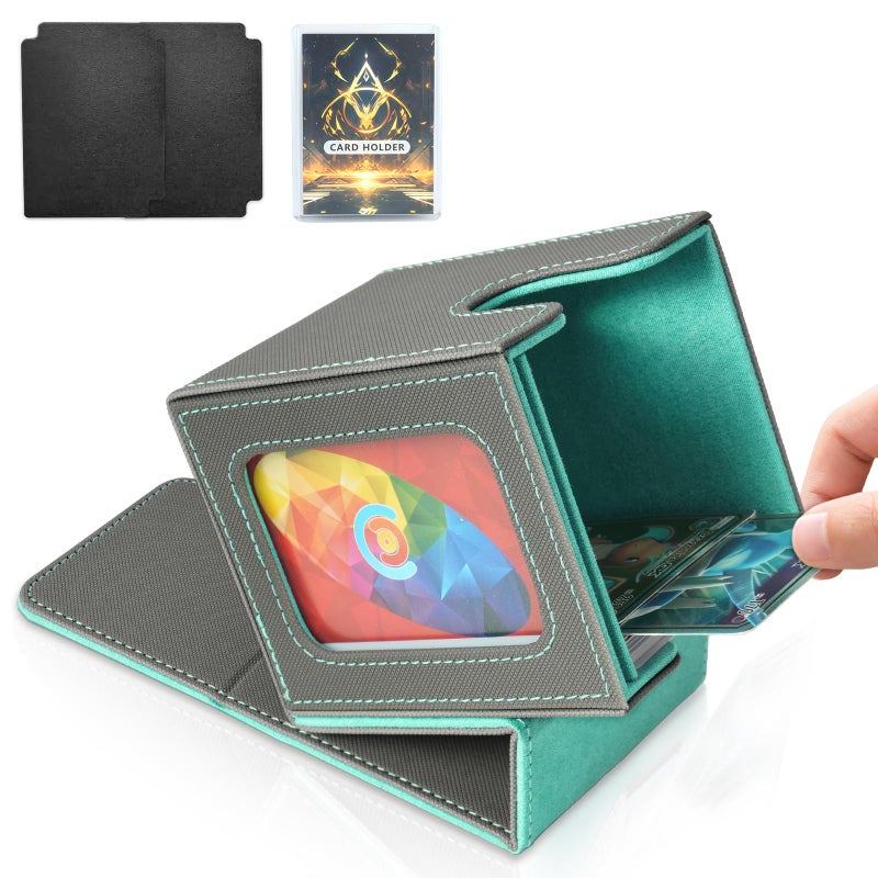 Jaffzora Card Deck Box for MTG Commander, Magnetic Card Display Case,TCG Card Storage Box, Holds 100 Double-Sleeved Cards, Gray & Blue - Image 1