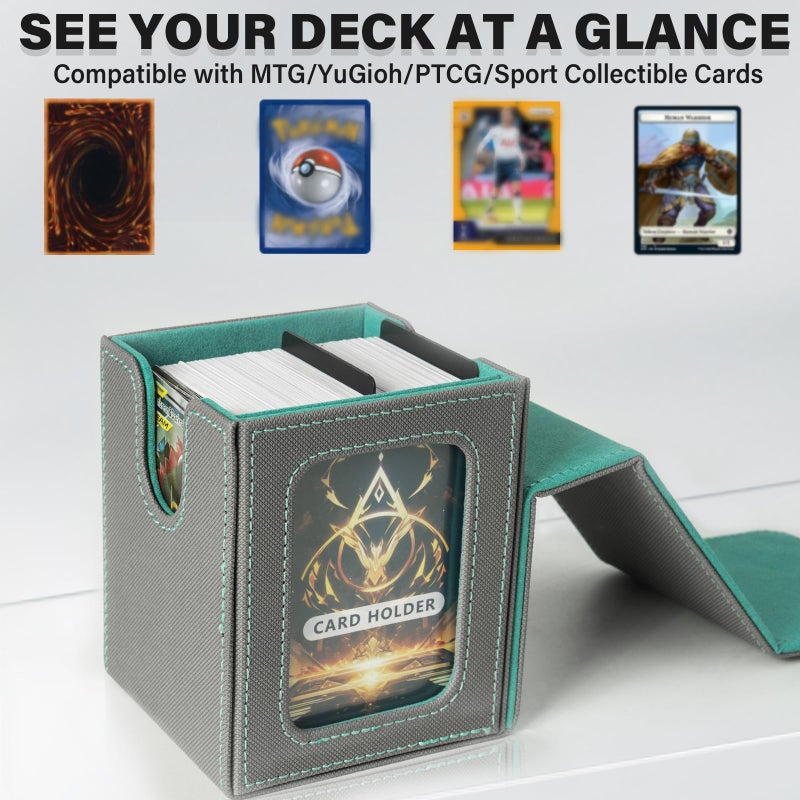 Jaffzora Card Deck Box for MTG Commander, Magnetic Card Display Case,TCG Card Storage Box, Holds 100 Double-Sleeved Cards, Gray & Blue - Image 2