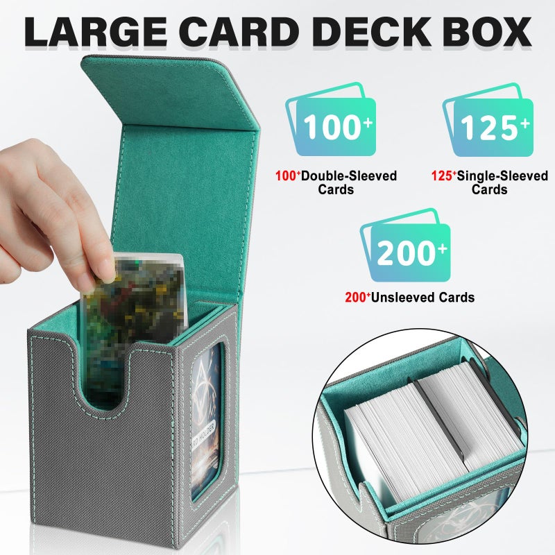 Jaffzora Card Deck Box for MTG Commander, Magnetic Card Display Case,TCG Card Storage Box, Holds 100 Double-Sleeved Cards, Gray & Blue - Image 3
