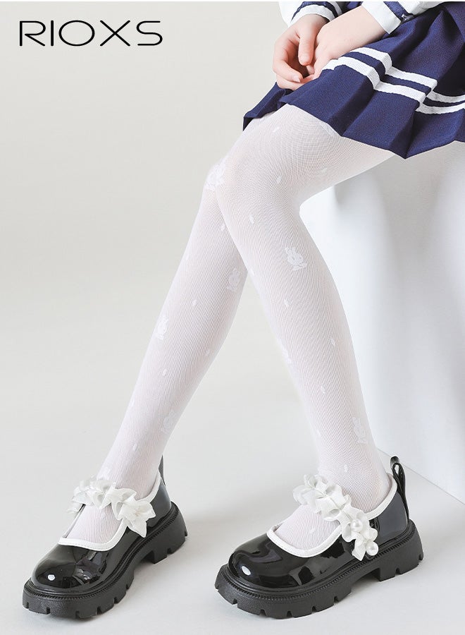 RIOXS Baby Girls Lace Tights, Summer Thin Stretch Footed Leggings with Bowknot, Soft Breathable Toddler Girls' Stockings with Rabbit Patternfor Performance Party Wedding, White - Image 5