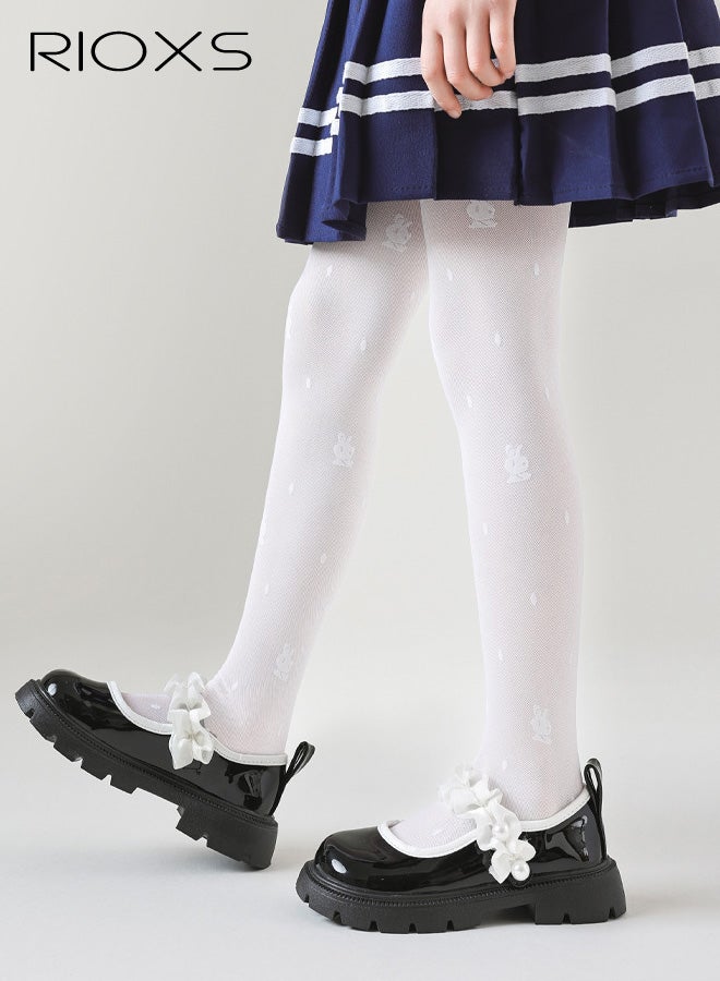 RIOXS Baby Girls Lace Tights, Summer Thin Stretch Footed Leggings with Bowknot, Soft Breathable Toddler Girls' Stockings with Rabbit Patternfor Performance Party Wedding, White - Image 4