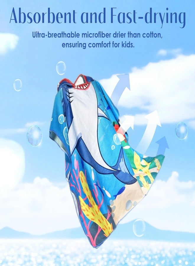 Ythuil Shark Beach Towel, Hooded Towel for Ages 3 to 10 Toddlers, Shark Gifts for Boys Girls, Toddler Swim Cover Up 30"x 25" for Beach Pool, Ocean Themed Bath Robe for Kids with Backpack - Image 3