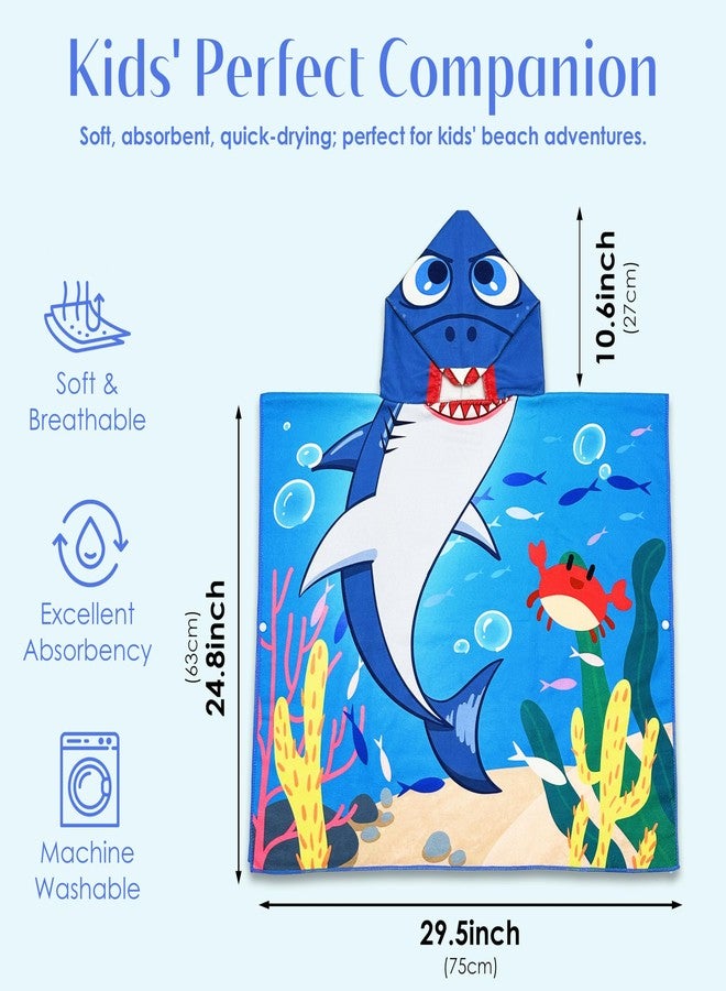 Ythuil Shark Beach Towel, Hooded Towel for Ages 3 to 10 Toddlers, Shark Gifts for Boys Girls, Toddler Swim Cover Up 30"x 25" for Beach Pool, Ocean Themed Bath Robe for Kids with Backpack - Image 2