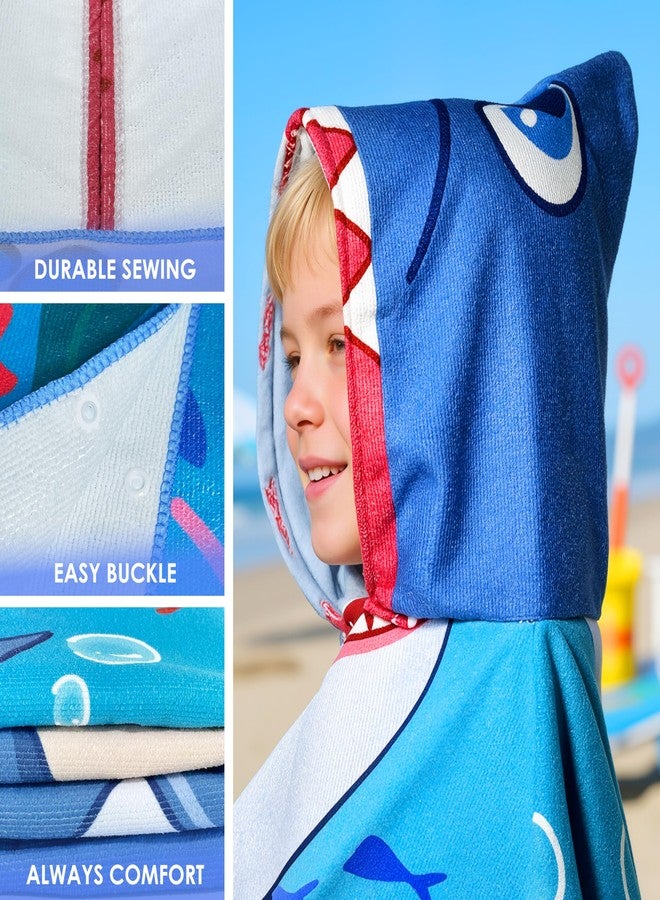 Ythuil Shark Beach Towel, Hooded Towel for Ages 3 to 10 Toddlers, Shark Gifts for Boys Girls, Toddler Swim Cover Up 30"x 25" for Beach Pool, Ocean Themed Bath Robe for Kids with Backpack - Image 5