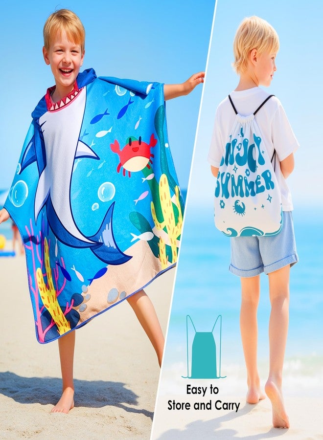 Ythuil Shark Beach Towel, Hooded Towel for Ages 3 to 10 Toddlers, Shark Gifts for Boys Girls, Toddler Swim Cover Up 30"x 25" for Beach Pool, Ocean Themed Bath Robe for Kids with Backpack - Image 4