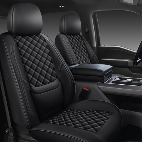 WENNFOUR F150 Seat Covers 2015-2025 Front Pair, Truck Interior Sets with Lumbar Support Custom Fit for Ford F150 2015-2025, F250/F350/F450 2017-2025 Super Duty Crew Cab XLT XL Lariat Platinum, Black - Image 1