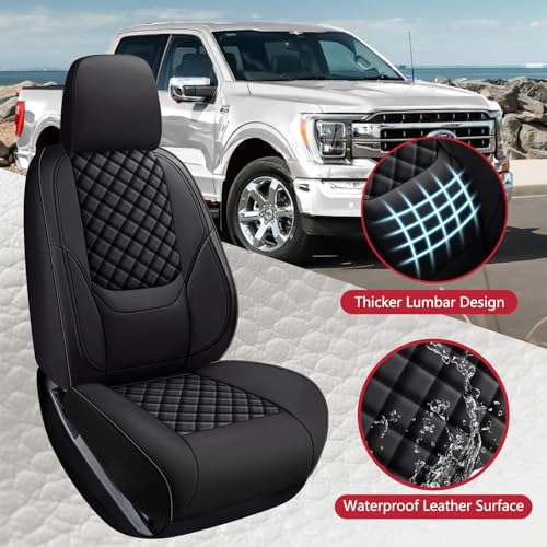 WENNFOUR F150 Seat Covers 2015-2025 Front Pair, Truck Interior Sets with Lumbar Support Custom Fit for Ford F150 2015-2025, F250/F350/F450 2017-2025 Super Duty Crew Cab XLT XL Lariat Platinum, Black - Image 5