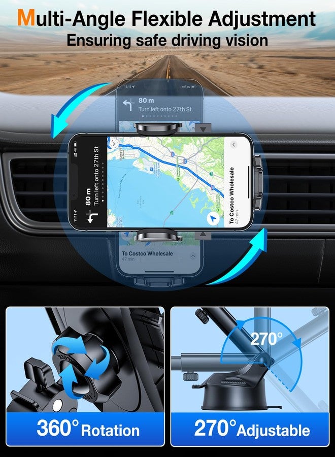 HTU [True Military-Grade] Car Phone Holder【2024 Stronger Suction & Clip】 Universal Cell Phone Holder for Car Mount for Dashboard Windshield Air Vent Long Arm Cell Phone Car Mount Thick Case,Purple - Image 4