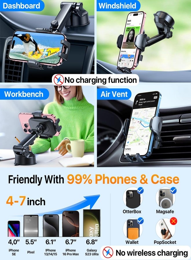 HTU [True Military-Grade] Car Phone Holder【2024 Stronger Suction & Clip】 Universal Cell Phone Holder for Car Mount for Dashboard Windshield Air Vent Long Arm Cell Phone Car Mount Thick Case,Purple - Image 5