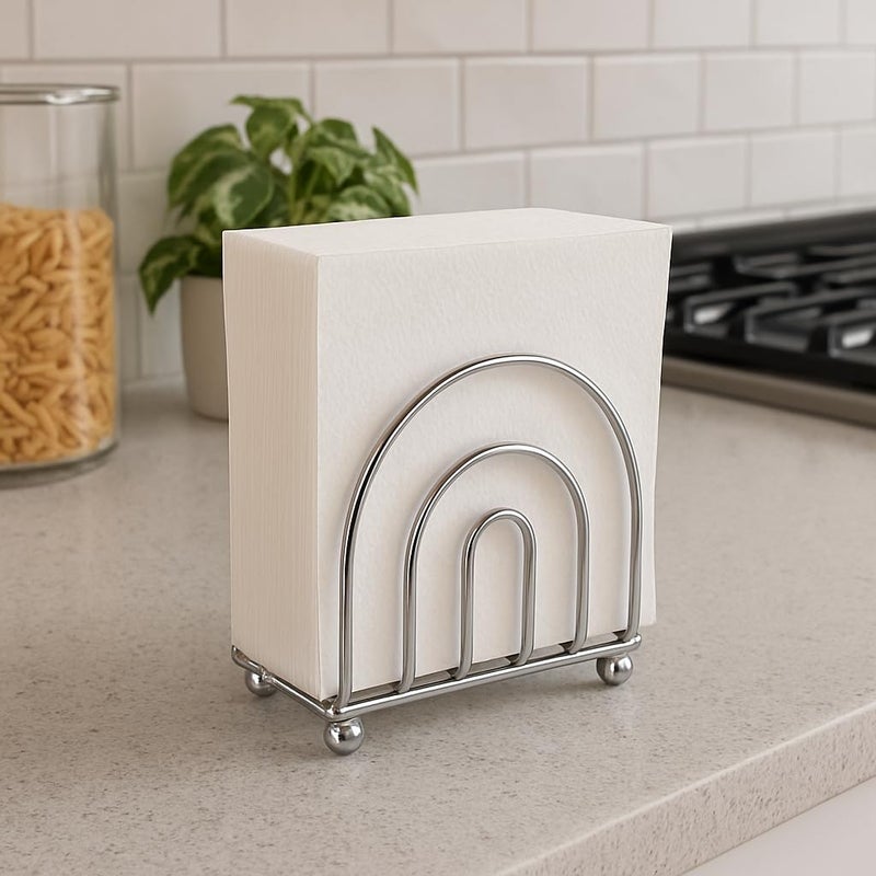 BNYD حامل مناديل ورقية موزع مناديل للمطابخ، طاولة الطعام، طاولة النزهة، للاستخدام الداخلي والخارجي، تشطيب كروم (كلاسيكي) - Image 3