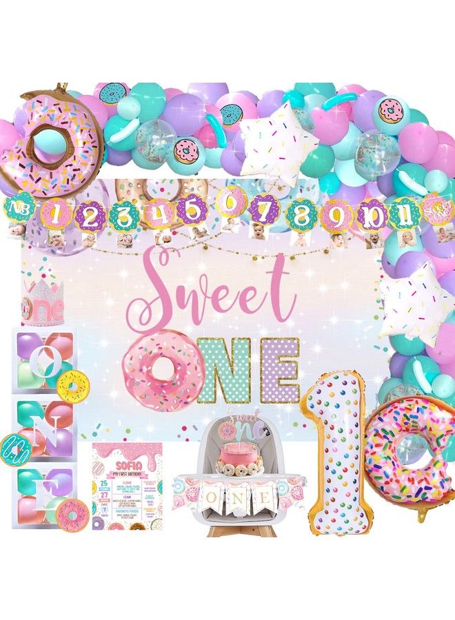 Hombae 121 Pcs Sweet One Birthday Party Decorations Hombae Donut 1St Party Decorations For Girl Backdrop Balloon Garland Monthly Photo High Chair Banner Cake Topper Box Cutout Poster Crown Patel Colorful - Image 2