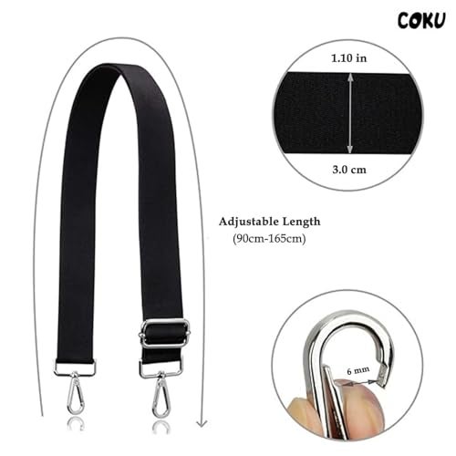 coku Multipurpose Replacement Adjustable Crossbody Sling Side Bag Strap Hand Shoulder Belt for Purse Strap, Camera Belt, Handbag, Messenger Bag with Swivel Snap Hooks (Black) - Image 3