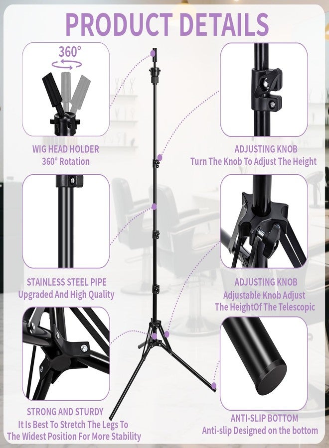 Aofadaning Mannequin Head Stand,Adjustable Wig Stand Tripod Height Adjustment(20-60Inch) Reinforced Metal Mannequin Stand For Cosmetology Hairdressing Training With Free One Wide Tooth Comb - Image 2