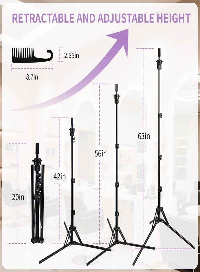 Aofadaning Mannequin Head Stand,Adjustable Wig Stand Tripod Height Adjustment(20-60Inch) Reinforced Metal Mannequin Stand For Cosmetology Hairdressing Training With Free One Wide Tooth Comb - Image 3