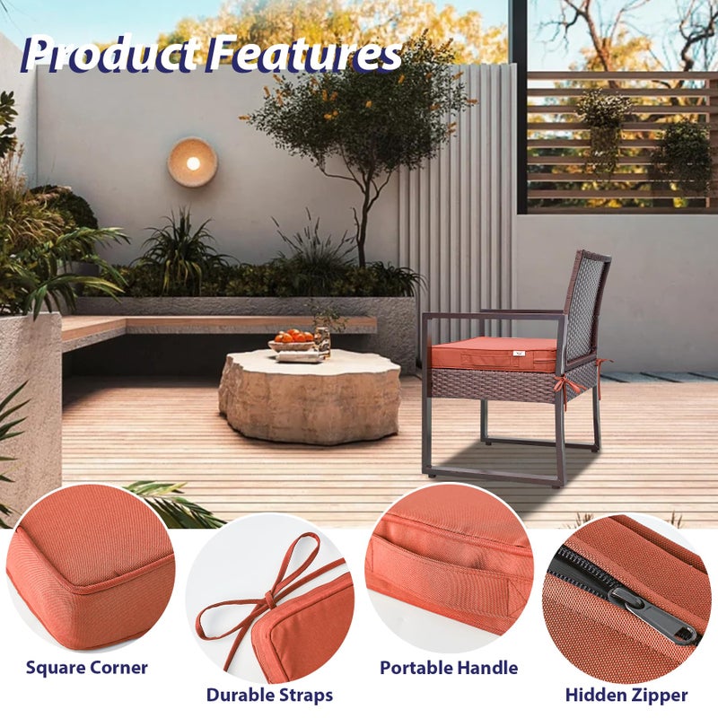 IPYNBAP Outdoor Chair Cushions Set of 4 -Waterproof Outdoor Seat Cushions for Patio Furniture, Patio Chair Cushion with Handle and Ties, Square Out Door Chair Pads,19" x 19" x 3", Spice - Image 5