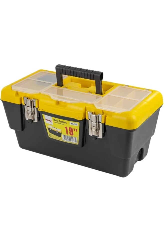 Plastic Tool Box 19" with Metal Locks – 480×255×230mm Tool Storage Organizer for Hand & Power Tool Accessories
