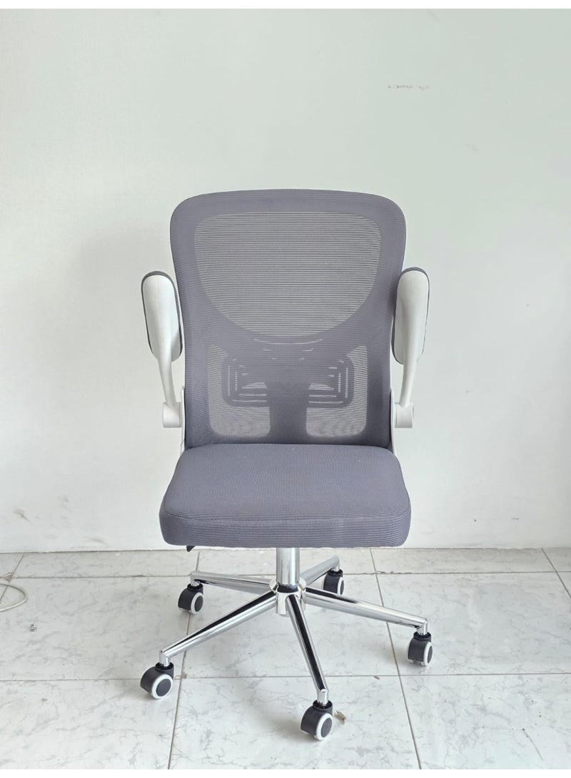 مالتي هوم فيرنيتشر كرسي مكتب منزلي من Multi Home Furniture باللونين الأبيض والرمادي - كرسي مريح مع دعم للظهر، ومساند ذراعين قابلة للطي، وارتفاع قابل للتعديل، كرسي ألعاب، كرسي مكتب دوار، كرسي كمبيوتر، كرسي مكتب للاستخدام المنزلي. - Image 5