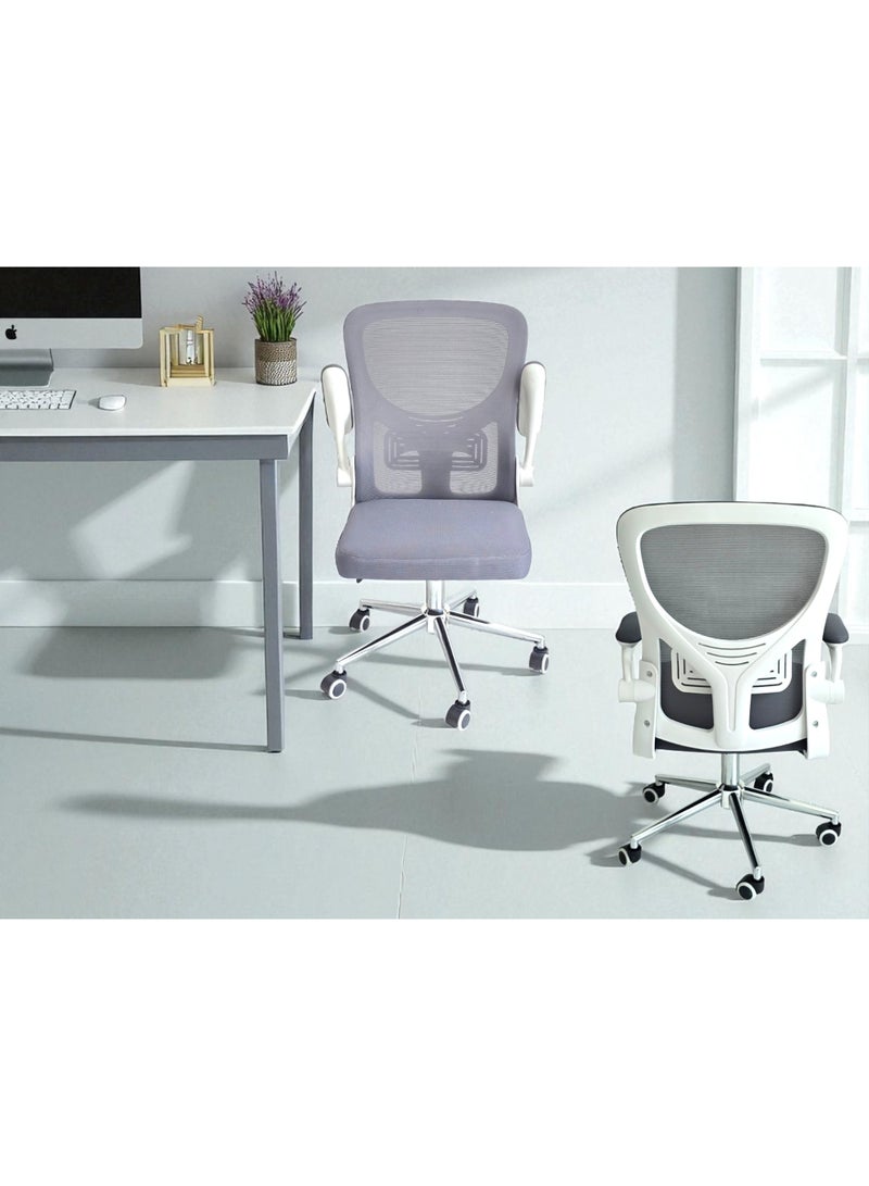 مالتي هوم فيرنيتشر كرسي مكتب منزلي من Multi Home Furniture باللونين الأبيض والرمادي - كرسي مريح مع دعم للظهر، ومساند ذراعين قابلة للطي، وارتفاع قابل للتعديل، كرسي ألعاب، كرسي مكتب دوار، كرسي كمبيوتر، كرسي مكتب للاستخدام المنزلي. - Image 2