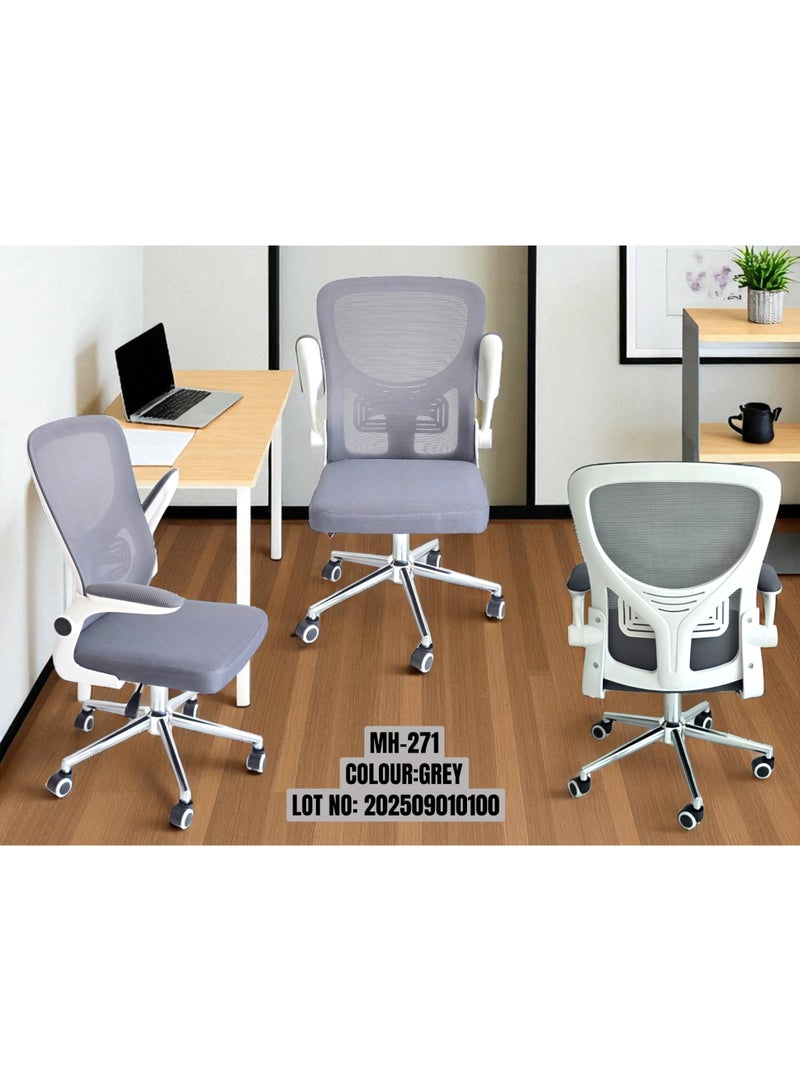 مالتي هوم فيرنيتشر كرسي مكتب منزلي من Multi Home Furniture باللونين الأبيض والرمادي - كرسي مريح مع دعم للظهر، ومساند ذراعين قابلة للطي، وارتفاع قابل للتعديل، كرسي ألعاب، كرسي مكتب دوار، كرسي كمبيوتر، كرسي مكتب للاستخدام المنزلي. - Image 4