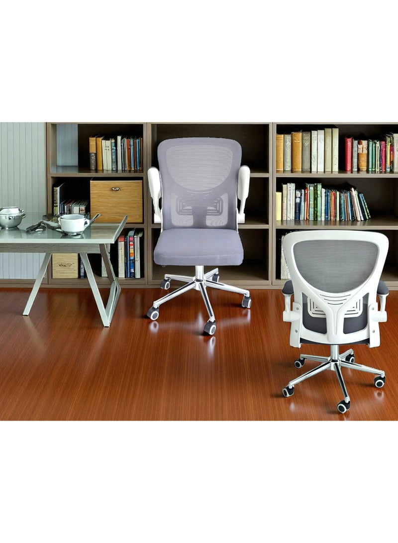 مالتي هوم فيرنيتشر كرسي مكتب منزلي من Multi Home Furniture باللونين الأبيض والرمادي - كرسي مريح مع دعم للظهر، ومساند ذراعين قابلة للطي، وارتفاع قابل للتعديل، كرسي ألعاب، كرسي مكتب دوار، كرسي كمبيوتر، كرسي مكتب للاستخدام المنزلي. - Image 3
