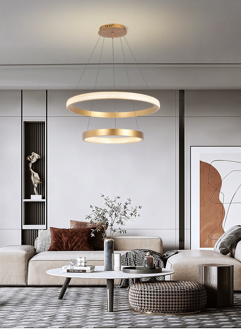 YATAI LIGHTING Ring Chandelier Bedroom LED Modern Gold 2 Ring LED Chandelier Light Suitable for Dining Room and Living Room,Acrylic Adjustable Color Temperature Chandelier Lamp  - Image 3