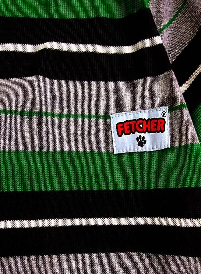 FETCHER تيشيرت FETCHER أخضر وأسود مخطط بأكمام طويلة، تيشيرت دافئ فاخر للكلاب والجراء والقطط الصغيرة | سترة للسلالات الصغيرة (مقاس كبير 18 بوصة) - Image 3