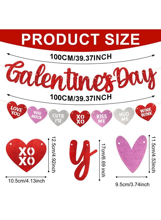 PEUTIER PEUTIER Happy Galentine's Day Banner, Red Heart Garland Banner with String and Needle Tool, Pink Glittery Galentine's Day Decorations  - Image 2