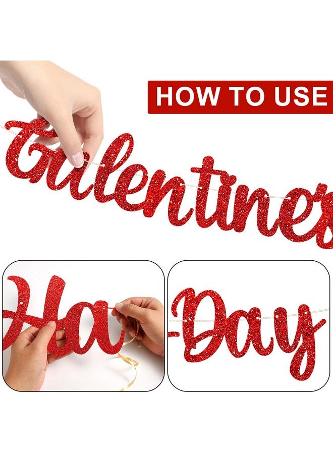 PEUTIER PEUTIER Happy Galentine's Day Banner, Red Heart Garland Banner with String and Needle Tool, Pink Glittery Galentine's Day Decorations  - Image 3