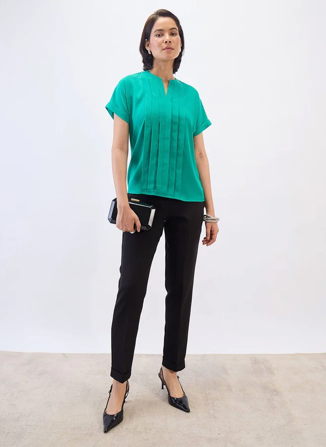 سولت اتاير SALT ATTIRE Women Mandarin Collar Pleated Top