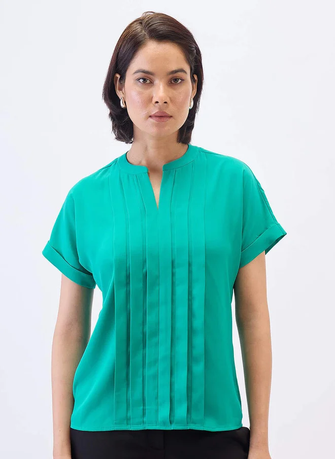 سولت اتاير SALT ATTIRE Women Mandarin Collar Pleated Top