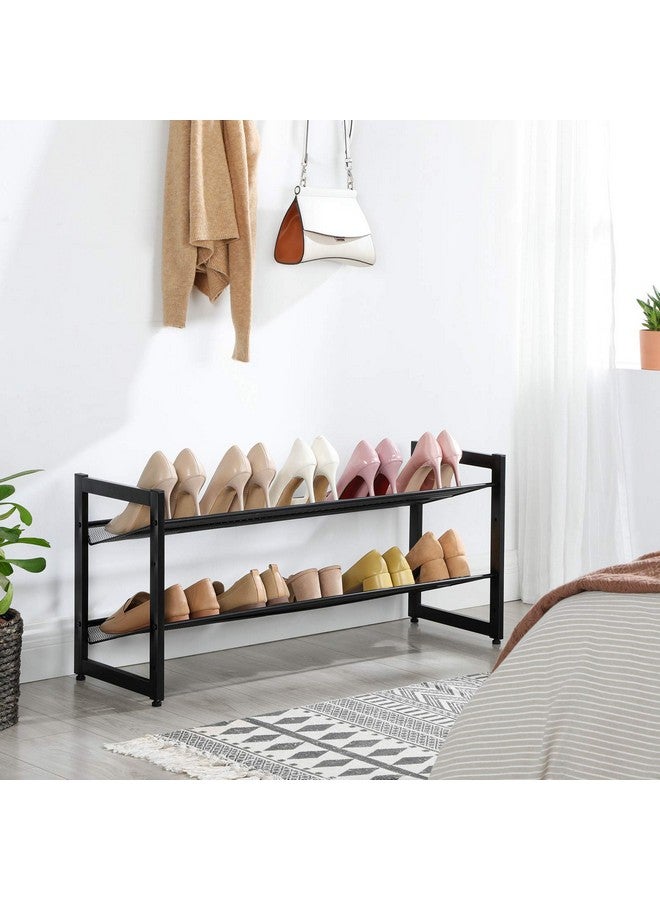 SONGMICS SONGMICS Shoe Rack, 2-Tier Shoe Organizer, Metal Shoe Storage for Garage, Stackable Shoe Shelf, with Adjustable Flat or Angled Shelves, 8-10 Pairs, Ink Black ULMR002B01  - Image 4