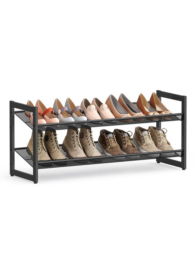 SONGMICS SONGMICS Shoe Rack, 2-Tier Shoe Organizer, Metal Shoe Storage for Garage, Stackable Shoe Shelf, with Adjustable Flat or Angled Shelves, 8-10 Pairs, Ink Black ULMR002B01  - Image 1