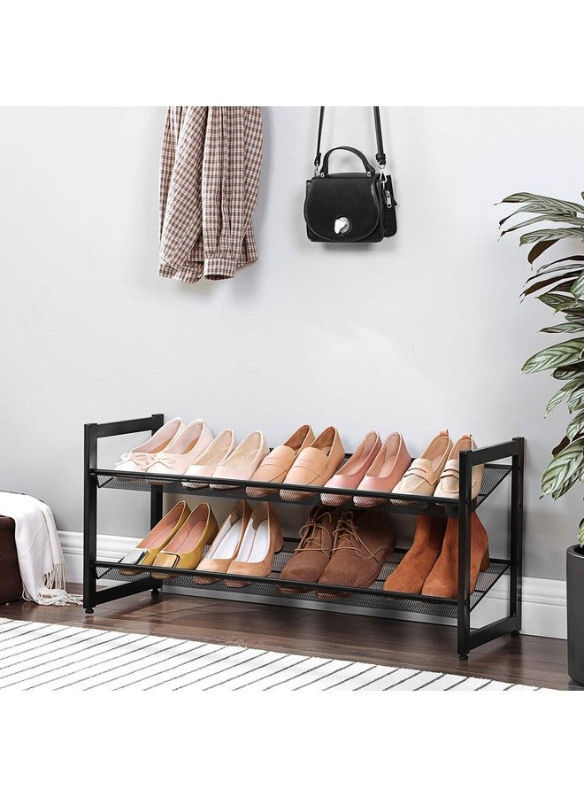 SONGMICS SONGMICS Shoe Rack, 2-Tier Shoe Organizer, Metal Shoe Storage for Garage, Stackable Shoe Shelf, with Adjustable Flat or Angled Shelves, 8-10 Pairs, Ink Black ULMR002B01  - Image 3