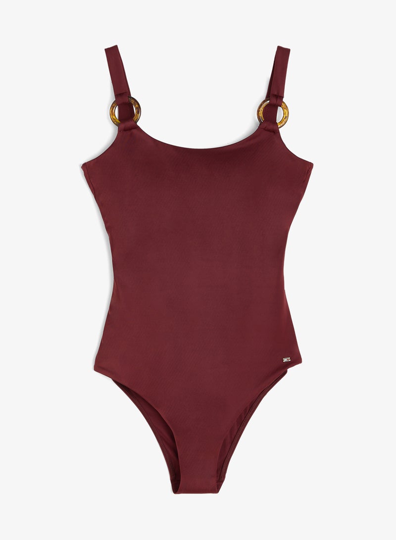 TOMMY HILFIGER Tortoiseshell Ring Scoop Back Swimsuit - Image 1