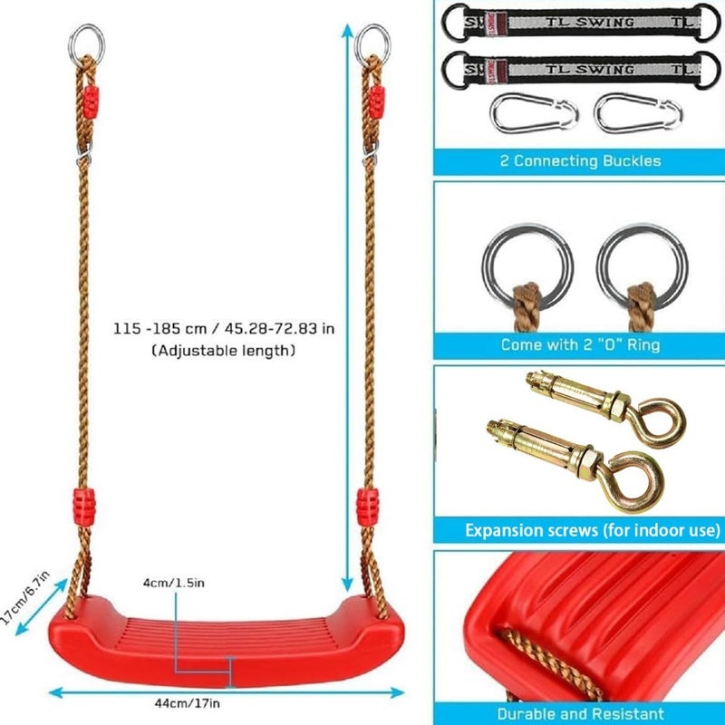 Swing Seat, Adjustable Rope and 2 Carabiners and 2 Screw, OutsideIndoor - Image 3