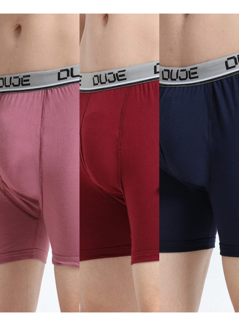 DUJE Men’s Regular Trunks with Outer Elastic (3-Pack Combo 1 – Pink, Maroon & Blue) | 100% Combed Cotton | Breathable, Sweat-Absorbing, Anti-Bacterial & Odour-Free Premium Innerwear - Image 1