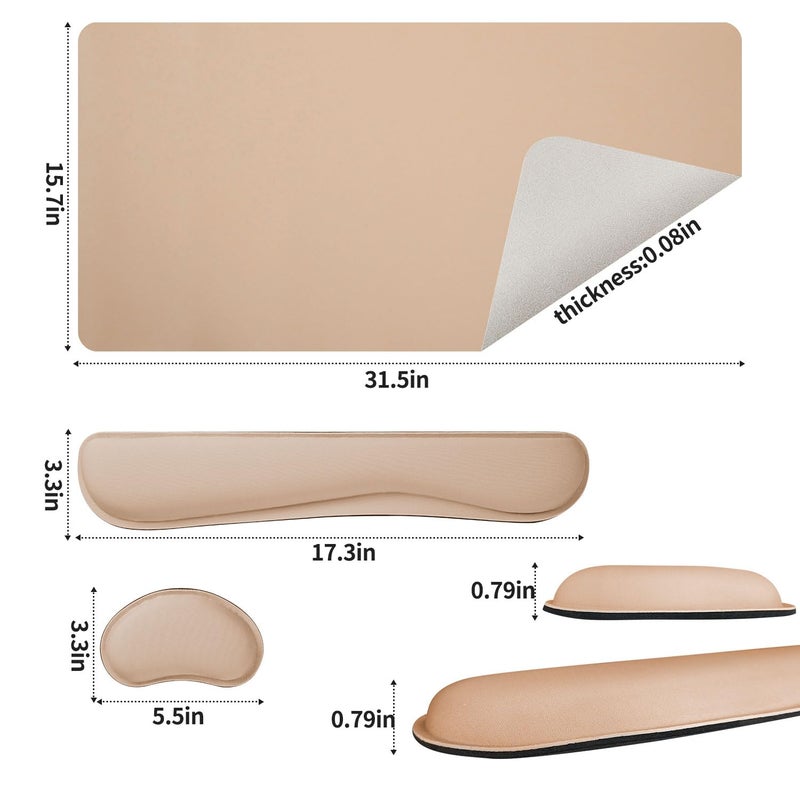 Bloss Leather Desk Pad and Keyboard Wrist Rest, Large Mouse Pad + Keyboard Pad+Mouse Wrist Support, Non-Slip Desk Mat Protector for Office, Home(31.5×15.7 Inches,Beige) - Image 4