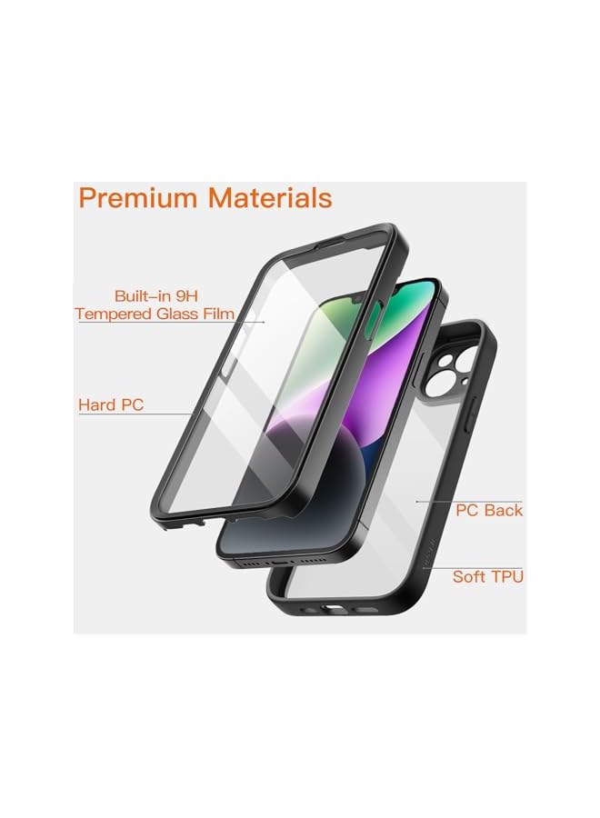 Jetech Case For Iphone 14 Plus 6.7 Inch With Built In Screen Protector Anti Scratch 360 Degree Full Body Rugged Phone Cover Clear Back Black - Image 3