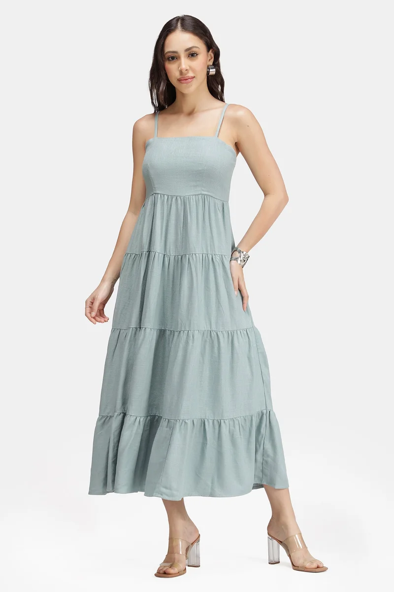 فيرجيو Solid Linen Strappy Maxi Sleeveless Dress for Women